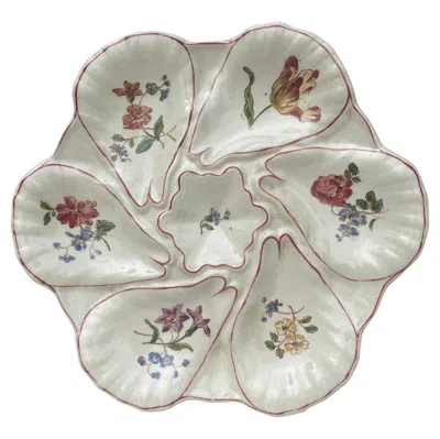 Pre-owned Longchamp Majolica Flowers Oyster Plate , Circa 1900 In Gray