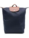 Longchamp Le Pliage Original M Backpack Fabric Leather In Blue