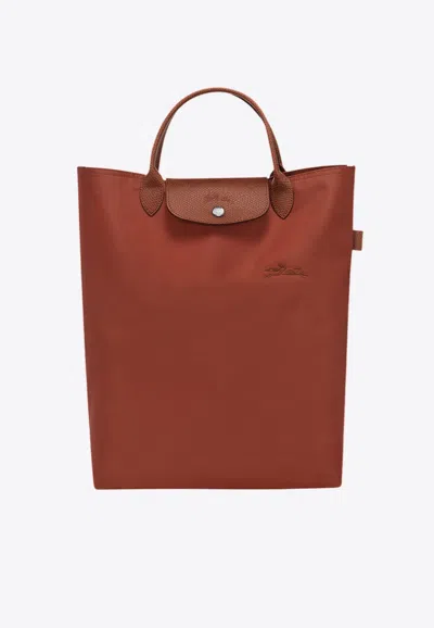 Longchamp Medium Le Pliage Logo Embroidered Tote Bag In Chestnut