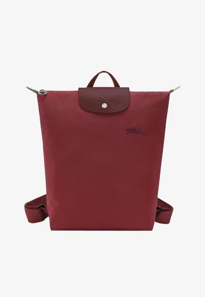 Longchamp Medium Le Pliage Green Backpack In Burgundy
