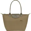 Longchamp Medium Le Pliage Green Recycled Canvas Shoulder Tote Bag In Artichoke