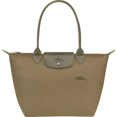 Longchamp Medium Le Pliage Green Recycled Canvas Shoulder Tote Bag In Artichoke