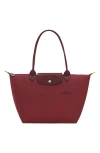 Longchamp Medium Le Pliage Green Recycled Canvas Shoulder Tote Bag In Red