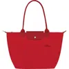 Longchamp Medium Le Pliage Green Recycled Canvas Shoulder Tote Bag In Red
