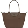 Longchamp Medium Le Pliage Green Recycled Canvas Shoulder Tote Bag In Brown