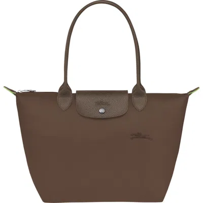 Longchamp Medium Le Pliage Green Recycled Canvas Shoulder Tote Bag In Brown