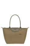 Longchamp Large Le Pliage Green Recycled Canvas Tote In Artichoke