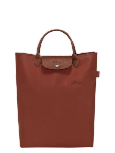 Longchamp Medium Le Pliage Logo Embroidered Tote Bag In Brown