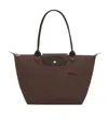 Longchamp 'm Le Pliage Original' Brown Tote Bag With Embossed Logo In Brown