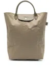 Longchamp Le Pliage Khaki Fabric Leather Shopping Bag Tote Bag In Green