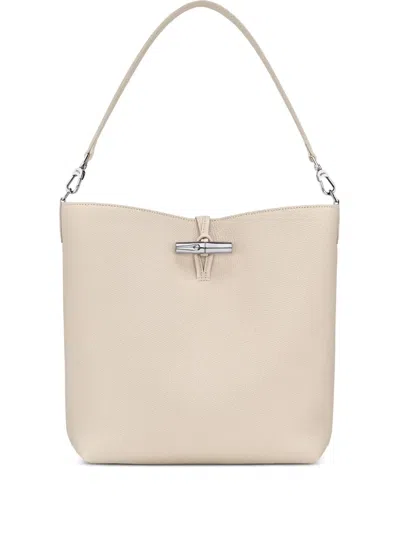Longchamp Medium Le Roseau Grained-leather Shoulder Bag In Neutral