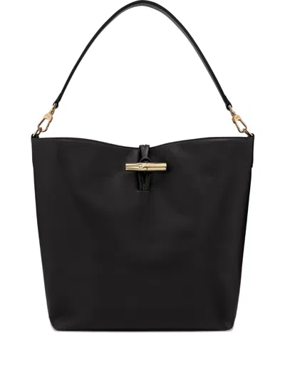 Longchamp Medium Le Roseau Leather Shoulder Bag In Black