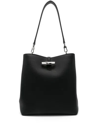 Longchamp Medium Le Roseau Shoulder Bag In Black