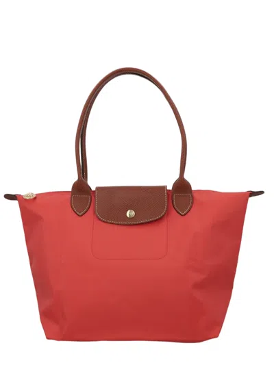 Longchamp Medium Tote Bag With Flap Closure And Textured Details In Red