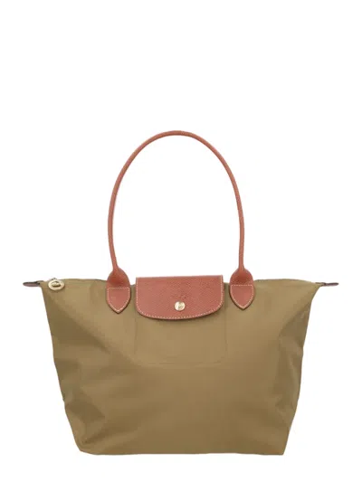 Longchamp Medium Tote Bag With Textured Leather Accents In Brown