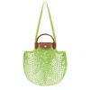 Longchamp Large Le Pliage Filet Mesh Shoulder Bag In Green Light
