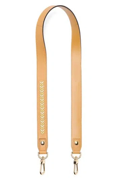 Longchamp Metallic Embroidered Leather Shoulder Strap In Neutral