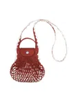 Longchamp Xs La Pliage Mesh Bag In Terracotta Colour In Burgundy