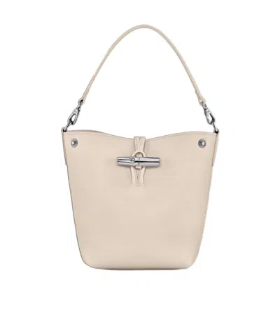 Longchamp Mini Le Roseau Leather Bucket Bag In Nude