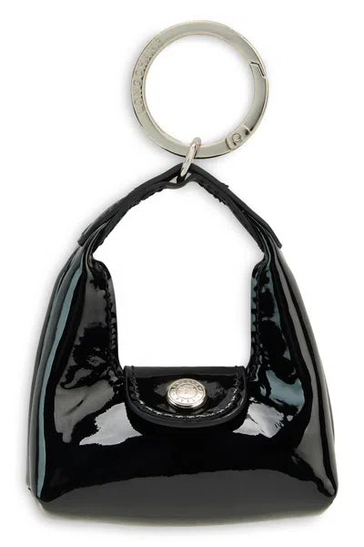 Longchamp Mini Leather Handbag Keyring With Metal Ring (21 Cm X 13 Cm) In Black