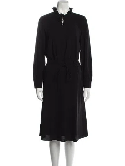Pre-owned Longchamp Mock Neck Midi Length Dress In Black