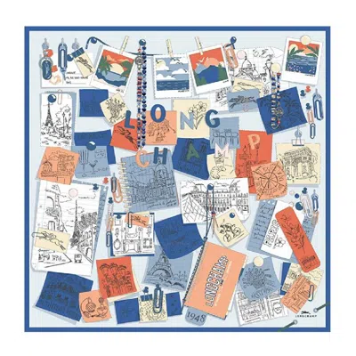 Longchamp Mood Board Square Silk Scarf In Blue