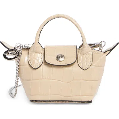 Longchamp Nano Croc Embossed Leather Crossbody Bag In White