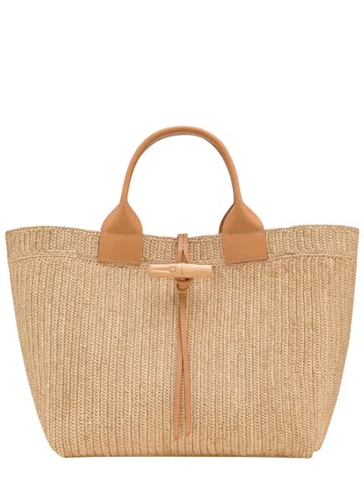 Longchamp Natural Le Roseau Woven Raffia Tote Bag In Neutral