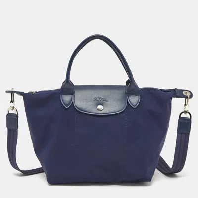 Pre-owned Longchamp Navy Blue Leather Le Pliage Tote