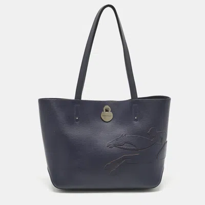 Pre-owned Longchamp Navy Blue Leather Shop It Shopper Tote
