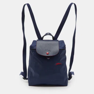 Longchamp Navy Blue Nylon And Leather Le Pliage Club Backpack