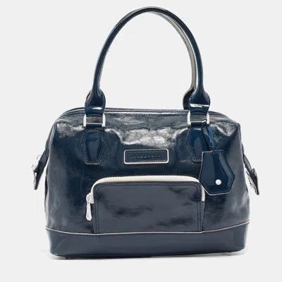 Pre-owned Longchamp Navy Blue/white Patent Leather Legend Bag