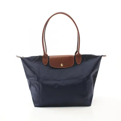 Pre-owned Longchamp Navy Canvas Leather Tote Bag ()