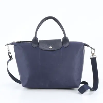 Pre-owned Longchamp Navy Leather Nylon Shoulder Bag Tote Bag ()
