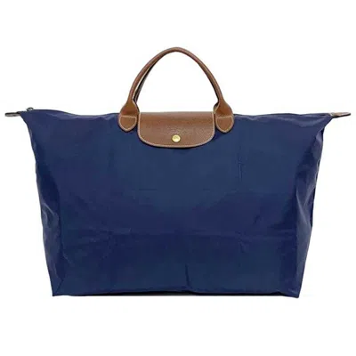 Pre-owned Longchamp Navy Nylon Leather Handbag Tote Bag () In Multi