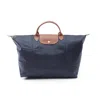 Longchamp Navy Nylon Leather Tote Bag In Multi