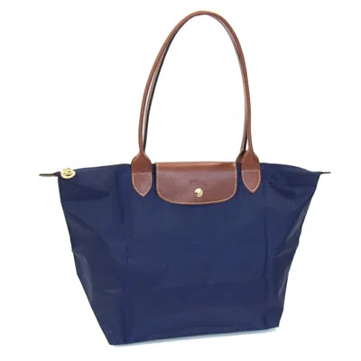 Pre-owned Longchamp Navy Polyamide Leather Tote Bag () In Multi