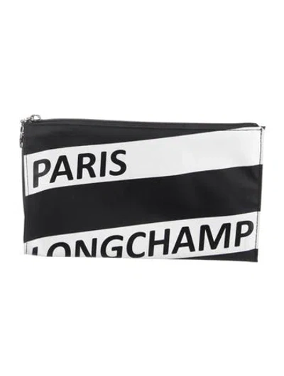 Pre-owned Longchamp Nylon Cosmetic Bag With Wrist Strap In Black
