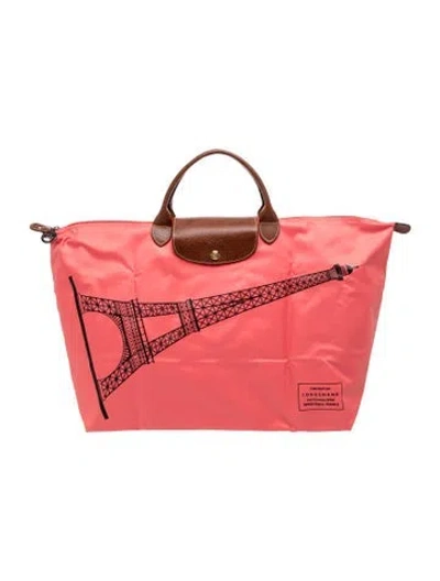 Pre-owned Longchamp Nylon Le Pliage Eiffel In Pink