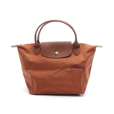 Longchamp Nylon Leather Tote Bag In Brown