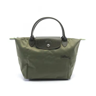 Longchamp Nylon Leather Tote Bag In Khaki