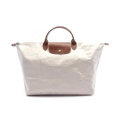Longchamp Nylon Leather Tote Bag In Beige, Brown