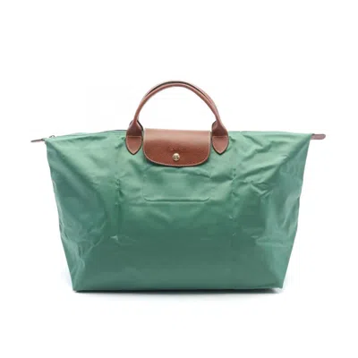 Longchamp Nylon Leather Tote Bag In Brown, Green