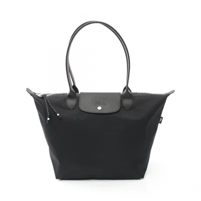 Pre-owned Longchamp Nylon Leather Tote Bag () In Black