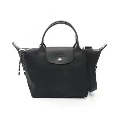 Pre-owned Longchamp Nylon Leather Tote Bag () In Black