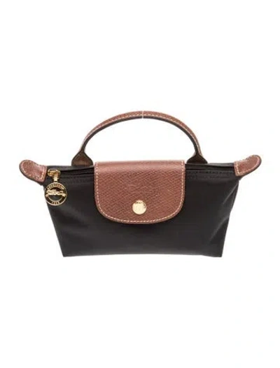Pre-owned Longchamp Nylon Leather Trim Bag In Brown