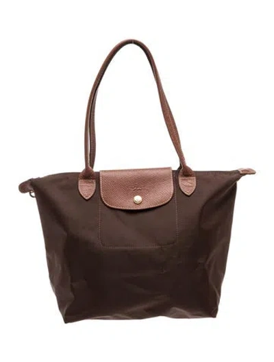 Pre-owned Longchamp Nylon Leather Trim Shoulder Bag In Brown