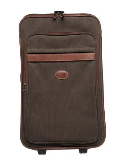 Pre-owned Longchamp Nylon Leather-trimmed Carry On In Green