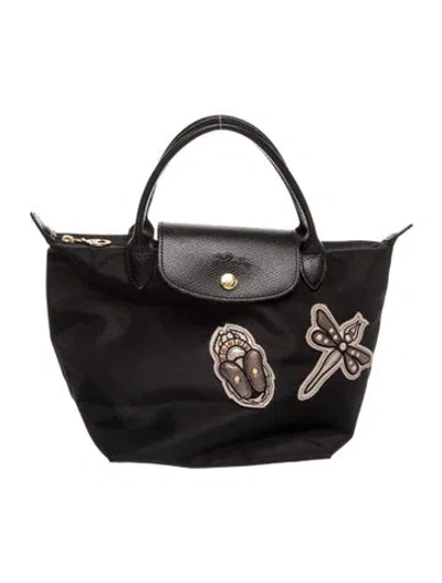Pre-owned Longchamp Nylon Top Handle Bag In Black
