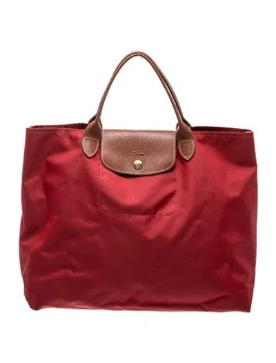 Pre-owned Longchamp Nylon Top Handle Bag In Burgundy